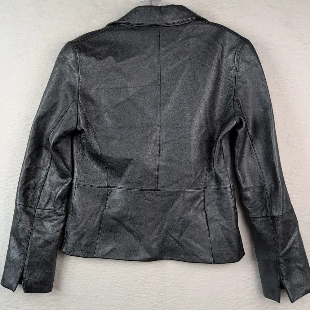 Lafayette 148 New York Leather Jacket Blazer Silver Size 6 Single Button Pockets